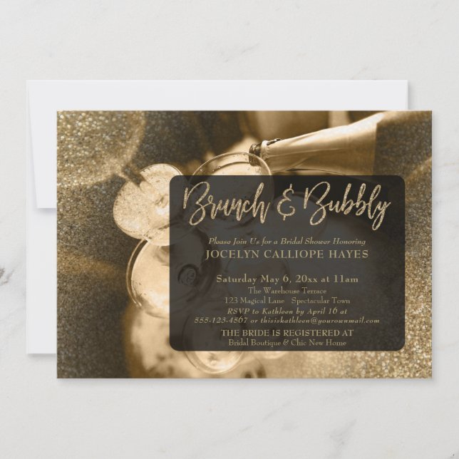 Invitation Parties scintillant d'or photo Brunch & Bubbly écr (Devant)