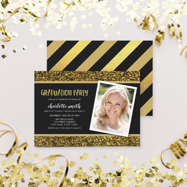 Invitation Parties scintillant d'or Photo Graduation Party In (Créateur téléchargé)