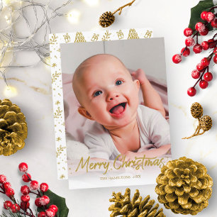 Invitation Parties scintillant d'or photo manuscrite Joyeux N