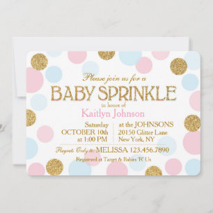 Invitation Parties scintillant d'or Pink Baby Blue Dots Baby