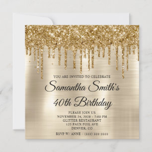 Invitation Parties scintillant d'or Platinum Foil 40e anniver