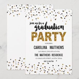 Invitation Parties scintillant d'or Polka Dot Graduation Part