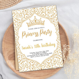 Invitation Parties scintillant d'or Princesse blanche Anniver