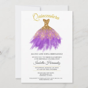 Invitation Parties scintillant d'or Quineanera Purple Party I