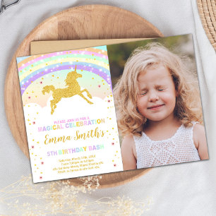 Invitation Parties scintillant d'or Rainbow Unicorn Invitatio