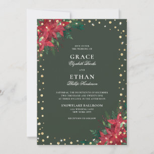 Invitation Parties scintillant d'or Red Green Florals Mariage