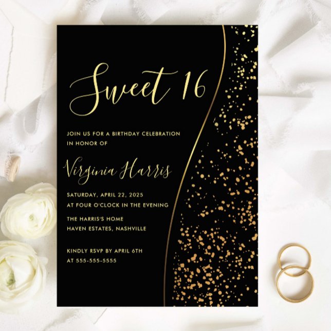 Invitation Parties scintillant d'or romantique Sweet sixteen  (Créateur téléchargé)