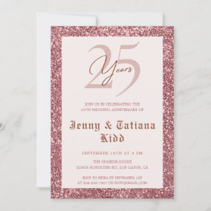Invitation Parties scintillant d'or rose 25e anniversaire mar