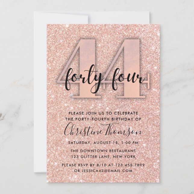 Invitation Parties scintillant d'or rose 44ème anniversaire I (Devant)