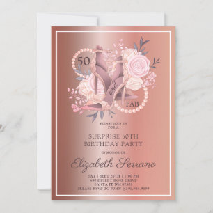 Invitation Parties scintillant d'or rose 50e anniversaire Sur