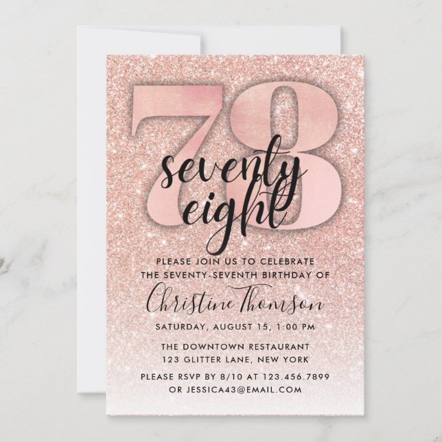 Invitation Parties scintillant d'or rose 78e anniversaire Inv (Devant)