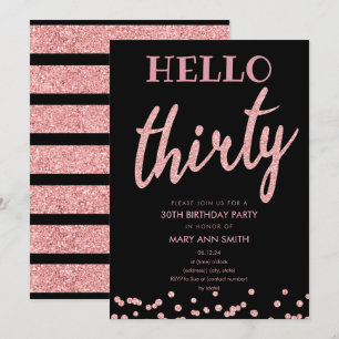 Invitation Parties scintillant d'or rose "Bonjour trente" fêt