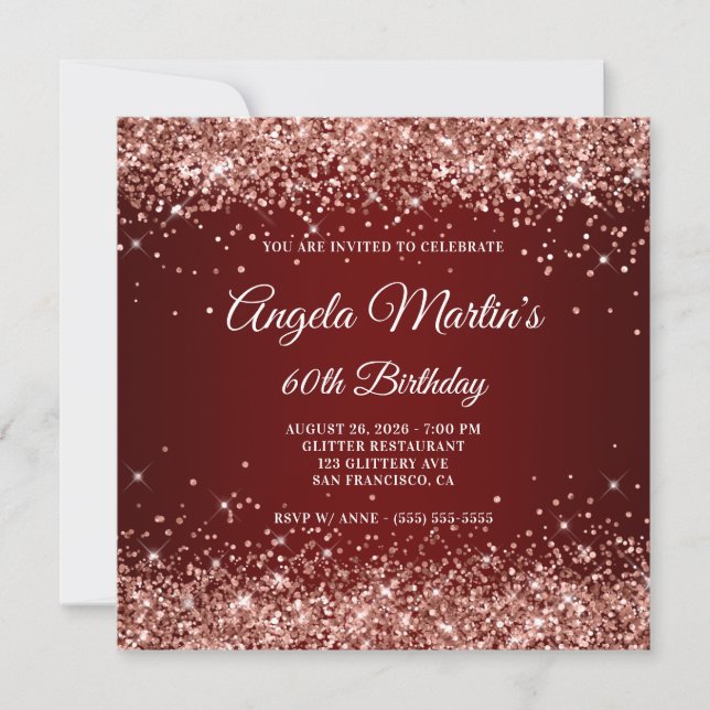 Invitation Parties scintillant d'or rose Bourgogne Ombre 60e  (Devant)