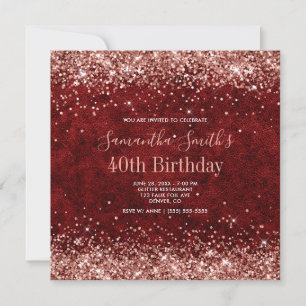 Invitation Parties scintillant d'or rose Burgundy Cuir 40e an