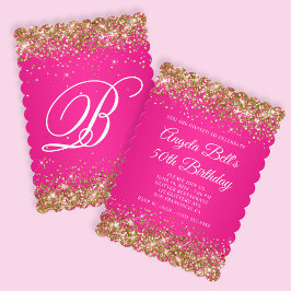 Invitation Parties scintillant d'or rose chaud Monogramme 50e