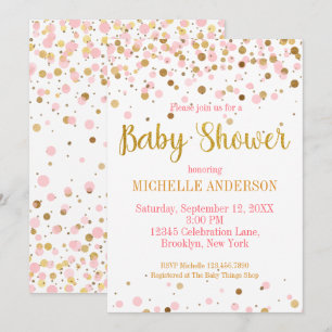 Invitation Parties scintillant d'or rose Confetti Baby shower