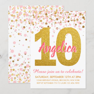 Invitation Parties scintillant d'or rose Confetti fille Dixiè