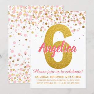 Invitation Parties scintillant d'or rose Confetti fille sixiè