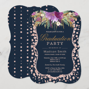 Invitation Parties scintillant d'or rose Confetti Glam Floral