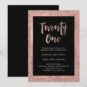 Invitation Parties scintillant d'or Rose de Faux 21e anniver
