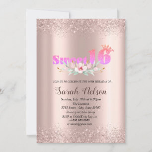 Invitation Parties scintillant d'or Rose de luxe Aquarelle Fl