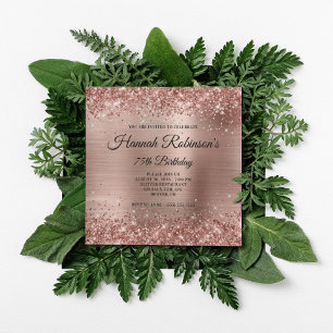 Invitation Parties scintillant d'or rose et monogramme d'huil