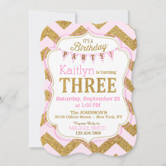 Invitation Parties scintillant d'or rose étincelle troisième