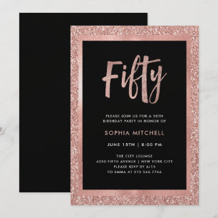 Invitation Parties scintillant d'or Rose Faux   50e fête d'an