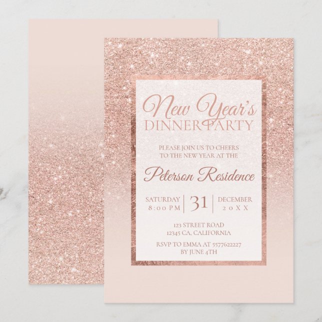 Invitation parties scintillant d'or rose Faux élégant chic No (Devant / Derrière)