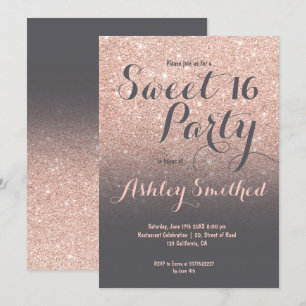 Invitation Parties scintillant d'or rose faux moderne gris Sw
