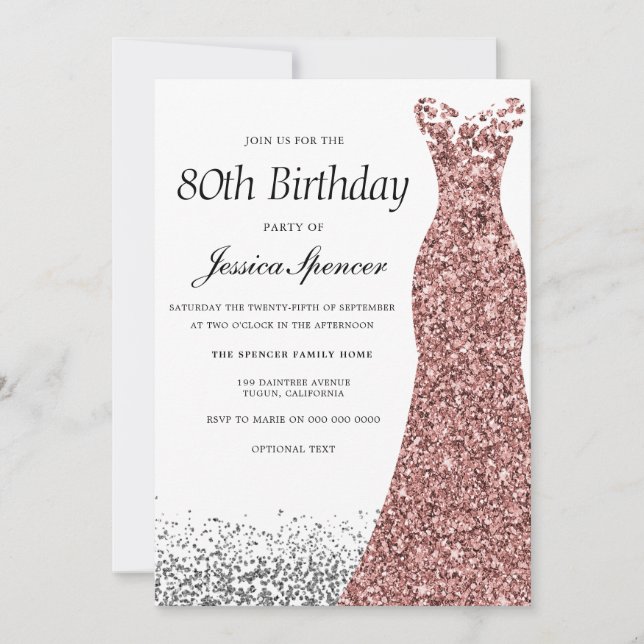 Invitation Parties scintillant d'or rose femmes 80e anniversa (Devant)