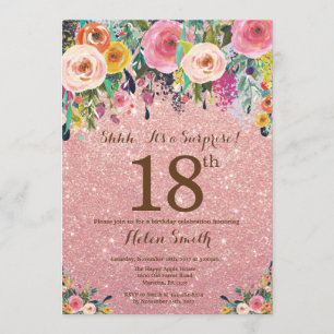 Invitation Parties scintillant d'or rose Floral Surprise 18e 