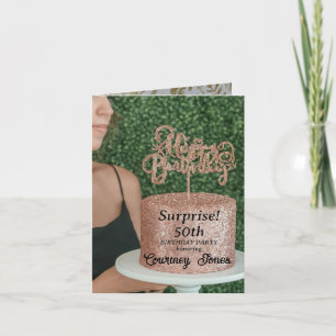 Invitation Parties scintillant d'or rose gâteau d'anniversair