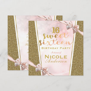 Invitation Parties scintillant d'or rose Glam Sweet 16 Bow An