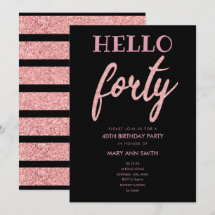 Invitation Parties scintillant d'or rose "Hello Quarty" fête 