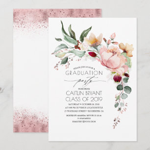 Invitation Parties scintillant d'or Rose métallique Floral Gr