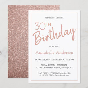 Invitation Parties scintillant d'or rose moderne 30e annivers