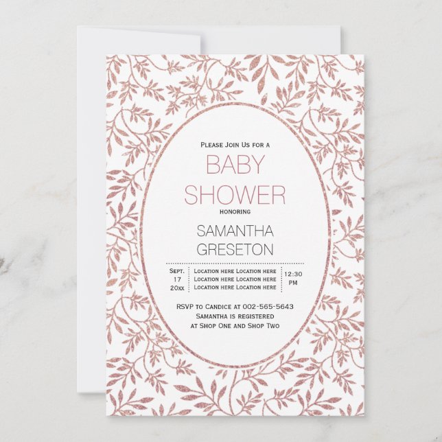Invitation Parties scintillant d'or rose moderne baby shower  (Devant)