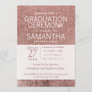 Invitation Parties scintillant d'or Rose moderne fille diplôm