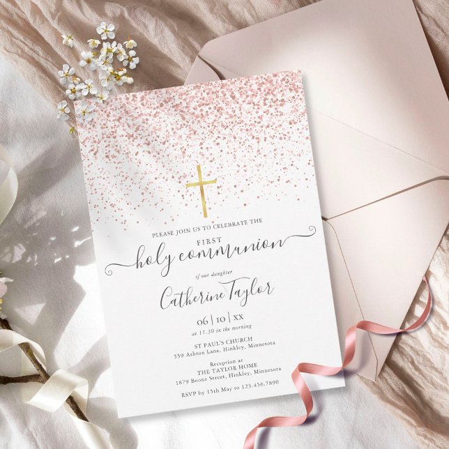 Invitation Parties scintillant d'or Rose moderne Première com (Créateur téléchargé)