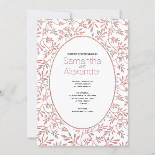 Invitation parties scintillant d'or rose motif de mariage feu