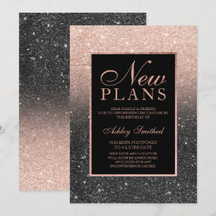 Invitation parties scintillant d'or Rose noir élégant chic no
