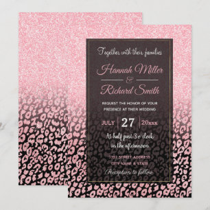 Invitation Parties scintillant d'or Rose noir tendance Leopar