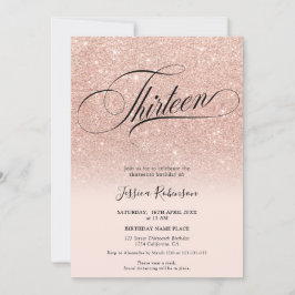 Invitation parties scintillant d'or rose ombre chic script ro