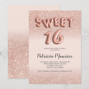 Invitation parties scintillant d'or rose ombre lettres rose c