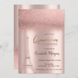Invitation Parties scintillant d'or rose Ombre, Tour Eiffel Q