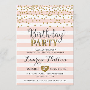 Invitation Parties scintillant d'or rose pâle Élégante fête d