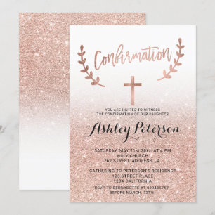 Invitation parties scintillant d'or Rose rose ombre blanc con