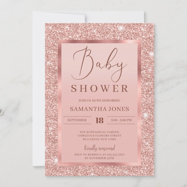 Invitation parties scintillant d'or rose sarkies feuille baby (Devant)