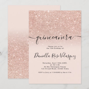 Invitation parties scintillant d'or rose scintille pink ombre